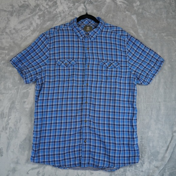 Timberland Other - Timberland Mens Large Button-Down Shirt Short Sleeve Blue Plaid 100% Cotton